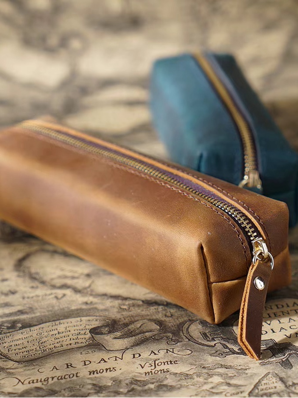 Brown Cowhide Leather Travel Pen/Pencil Pouch